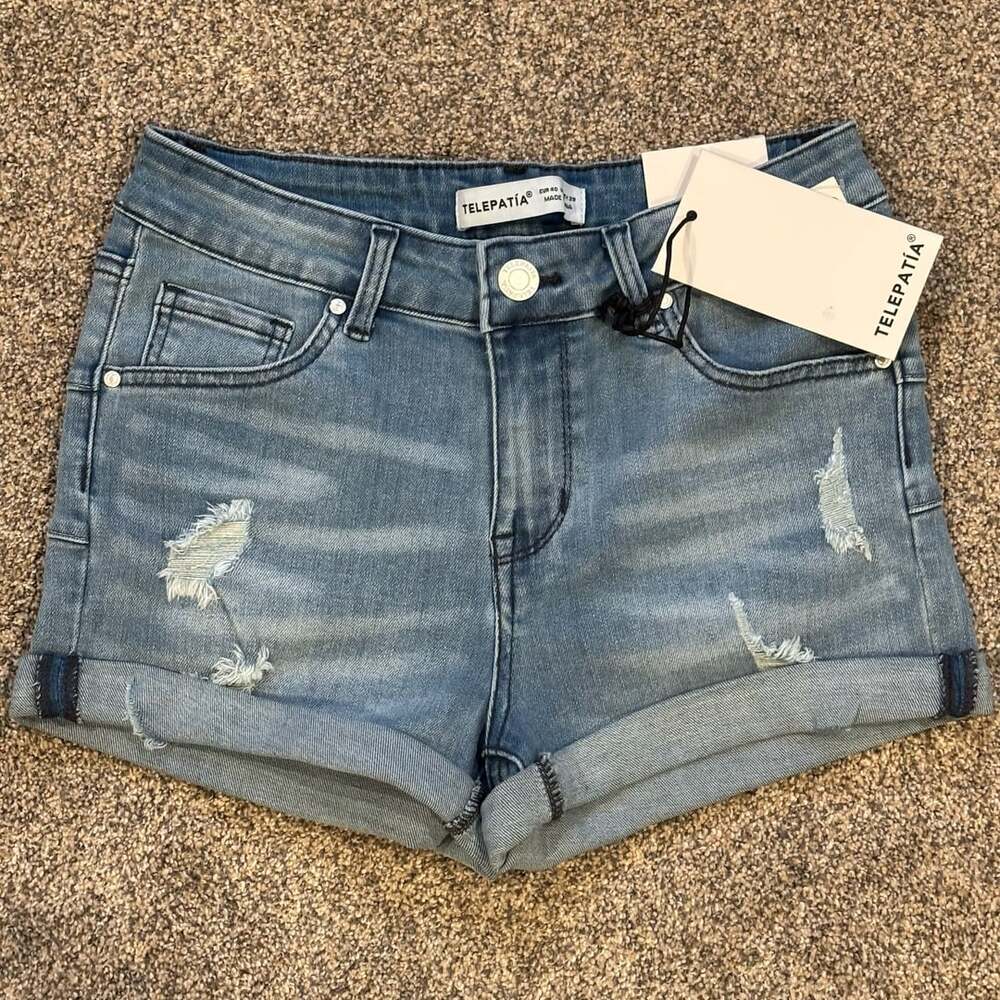 Telepatia Blue Distressed Denim Shorts Women's New Sz7
